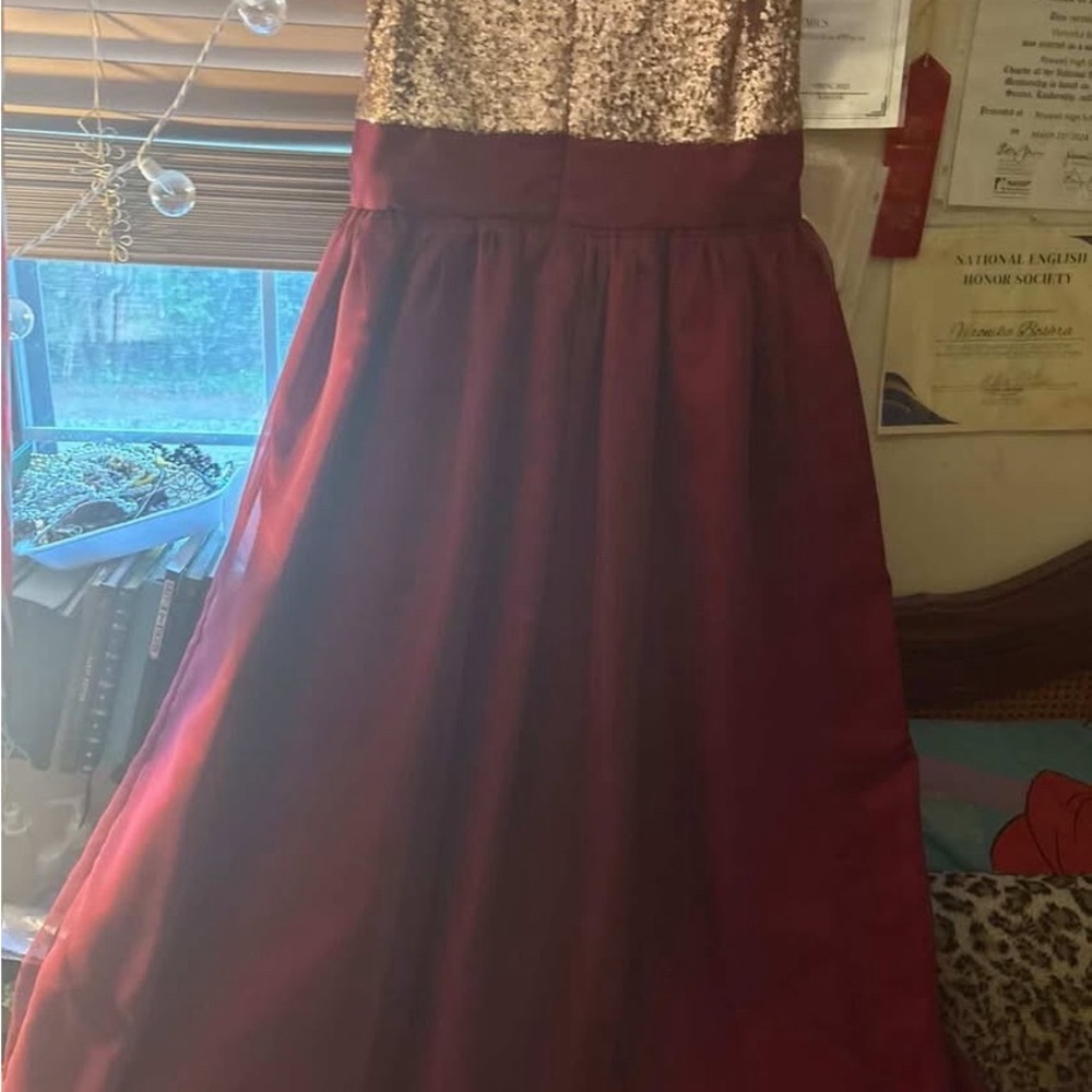Girls' Burgundy Sequin Bodice Formal Dress